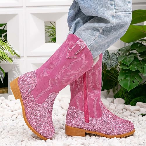 IWIHMIV Little Girl Cowboy Boots Toddler Western Boots Dress Up Mid Calf Glitter Boots Toddler Cowboy Boot Western Riding Shoes4