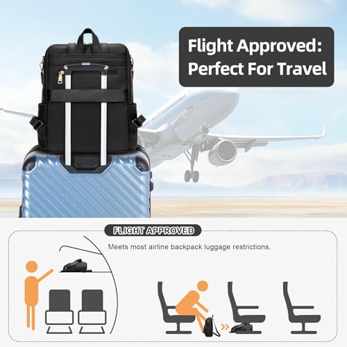 Image of KKXIU Backpack Purse for Women - Multi-pocket Leather backpack for Travel, Work & School with Anti-Theft Lock Pocket, Luggage Strap & Water Bottle Pockets - 13x14x5.2 Inch, 1.67lb (Black)