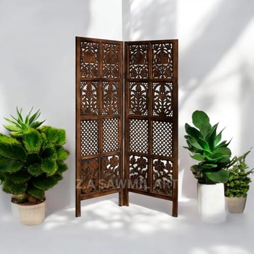 Image of Wooden Partition for Living Room, Privacy Divider, Wooden Room Separator, Divider for Office, Partition for Puja Room, (Mix Frame Design - Brown) (5 Feet - 2 Panels)