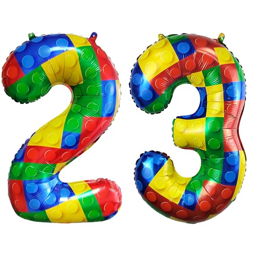 Image of 32 Inch Building Block Number 23 Balloons birthday Block Themed Large Big Helium Foil Mylar Balloon for Girls Boys Birthday Party Decoration Supplies