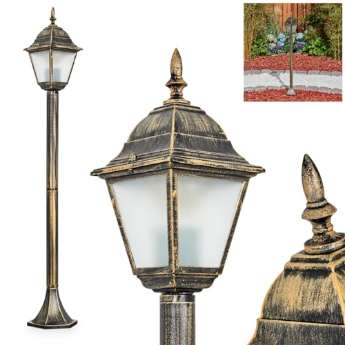 Lampada da sentiero per esterni Naofe, lampada da sentiero in metallo/vetro in colore marrone-oro/vetro lattiginoso, altezza 104 cm IP44, 1 x E27, senza lampadina/e