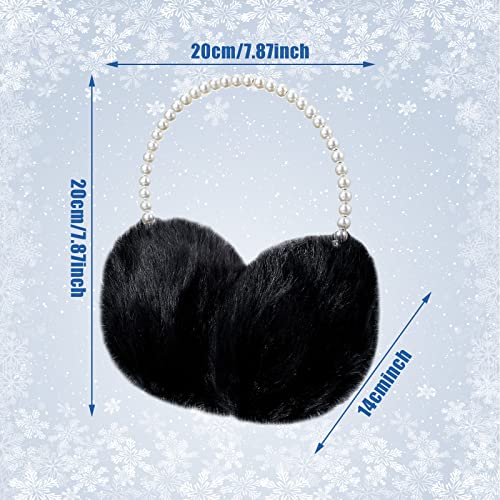 Mepase 2 Pieces Women Winter Ear Muffs Cute Fuzzy Plush Earmuffs Faux Fur Outdoor Ear Warmers With Pearl Headband For Girls, Black, White #TOP1