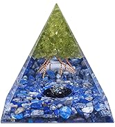 mookaitedecor Peridot Tree of Life Orgone Pyramid with Lapis Lazuli Tumbled Stones and Glass Crys...