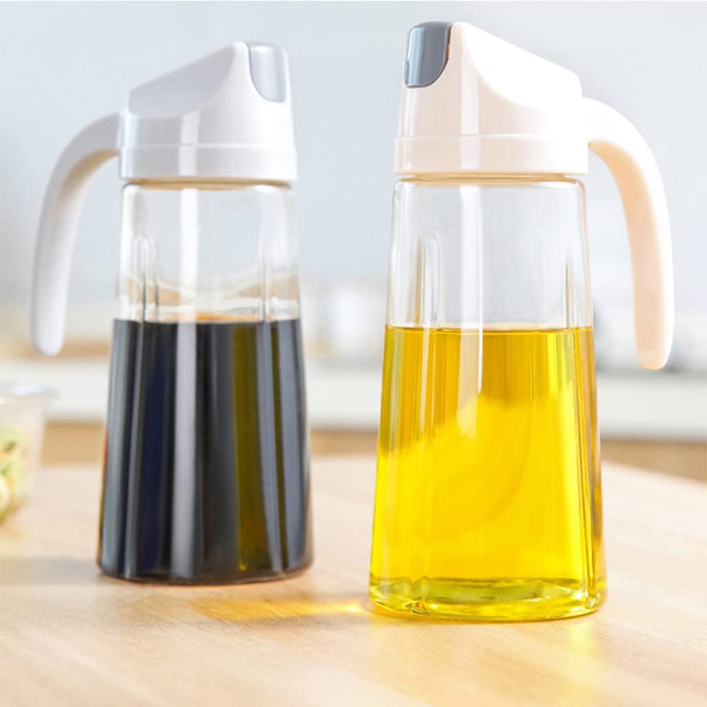 Butelka oliwy z oliwek do kuchni, automatyczne otwieranie, szklany dozownik octu, karafka na przyprawy z antypoślizgowym uchwytem, szczelne butelki na olej do gotowania (630 ml, szara)