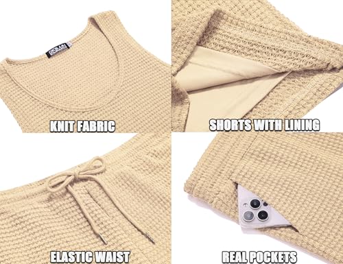 Mens Waffle Shorts Sets 2 Piece Outfits Sleeveless Summer Beach Tank Tops and Shorts Casual Loungewear Sets Suits4