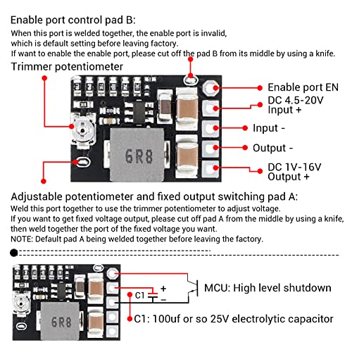 DROK DC 12V to 5V Buck Converter, 10pcs Mini Voltage Regulator Board DC 4.5-20V 12V 9V Step Down to 1-16V 5V Reducer 3A Fixed Adjustable Volt Output Transformer Power Supply Stabilizer Module3