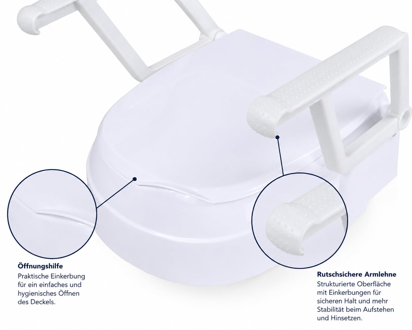 EasyFix Rialzo per WC con braccioli e coperchio, rialzo per WC regolabile in altezza, per anziani e infermieri, braccioli pieghevoli, portata fino a 136 kg, bianco