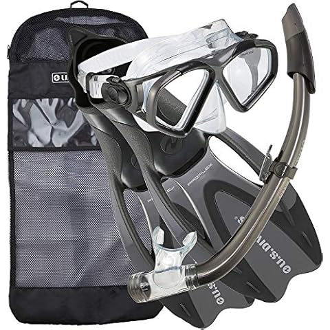 U.S. Divers Cozumel Seabreeze Adult Snorkeling Combo Set with Adjustable Mask, Snorkel, Small Fins (5-6.5), and Travel Bag, Gray Cover