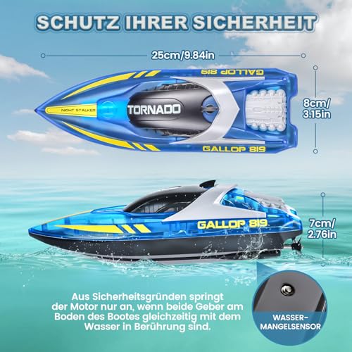 JONRRYIN Ferngesteuertes Boot, RC Boot mit LED-Licht für Pools und Seen, 2,4 GHz Ferngesteuerte Boote RC Rennboot, Speedboot Poolspielzeug für Kinder und Erwachsene (Blue)