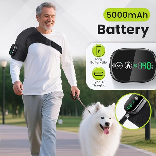 Kabellose Beheizte Schultermassageauflage, Schulterbandage Mit 3-Stufiger Wärme- Und Vibrationsfunktion, Touchscreen-Steuerung & 5000mah-Akku, Für Linke/Rechte Schulter Bei Männern Frauen (Schwarz)