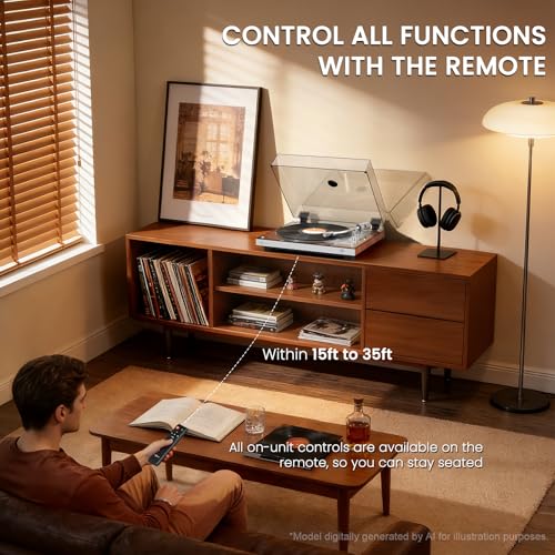 Image of 1 BY ONE Fully Automatic Belt-Drive Turntable, Wireless Vinyl Record Player with Automatic Repeat Function, Remote Control, Phono Preamp, AT-3600L Cartridge, 33 /45 RPM
