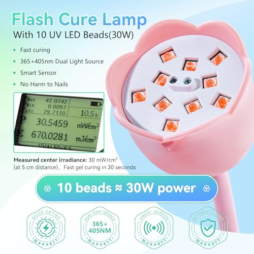 Image of Makartt UV Nail Lamp: Flash Cure lamp UV Light for Gel Nails Polish Luminoza 30mW /cm Rechargeable LED Nail Light with 4 Timers & Auto Sensor Fast Curing Goosenecks Lamp for Home DIY Manicure (Pink)