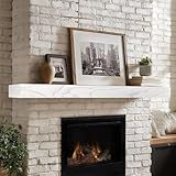 LXWZHK Fireplace Mantel Shelf, 72×8×3 Inch Wooden Floating Shelf for Over Fireplace, Handcrafted Wood Mantels, Wall-Mounted Mantel Shelves, Rustic Floating Mantels Shelves for Living Room, White