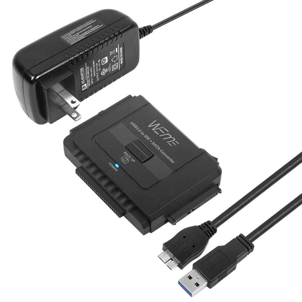 WEme USB 3.0 to SATA/IDE Adapter with Universal 2.5/3.5 Hard Drive Disk Converter for HDD/SSD & IDE HDD Support 6TB and One-Touch Backup Include 12V 2A Power Adapter + USB 3.0 Cable for Laptop