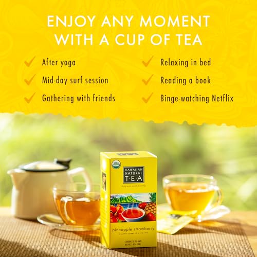 Image of Hawaiian Natural Tea Pineapple Strawberry Flavored Organic Tea - Tropical Fruit Green Tea Blend with White Tea - Perfect Daily Cup & Gift for Tea Lovers - 120 Tea Bags