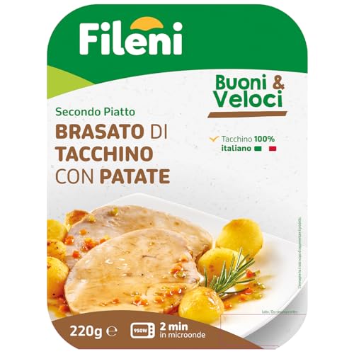 Fileni - Brasato di Tacchino con Patate 220 g - Taccchino 100% Italiana - Piatto Pronto e Gustoso - Buoni & Veloci - Secondo Piatto Facile da Preparare