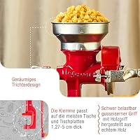 Victoria Getreidemühle Manuelle Gusseiserne Handmühle zum Mahlen von Kaffee, Mais, Hafer, Saatgut, Dicke Einstellbar, Kornmühle mit Niedrigem Trichter und Tischklemme, Grain Grinder Rot – Ansicht 3