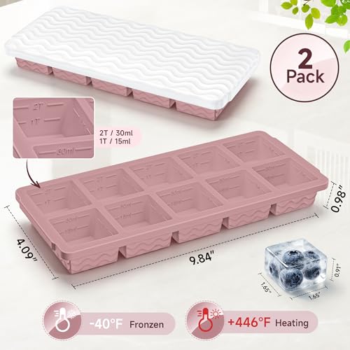 Image of Aopigavi 2-Pack Ice Cube Trays, 10 Cubes 2 Tbsp. Silicone Freezer Molds with Lids, Reusable Ice Trays for Freezer, Kitchen, RV, Cocktail, Whiskey, Coffee, Soup & Food, BPA Free, Dishwasher Safety