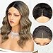 K'ryssma Short Bob Lace Front Wigs Wavy Ash Brown Ombre Synthetic Wig with Black Roots Middle Part Half Hand Tied Heat Resistant