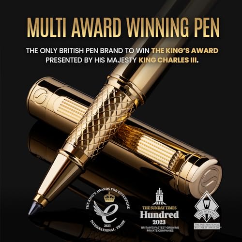 Image of Scriveiner Gold Rollerball Pen - Stunning Luxury Pen, Real Gold Plating, Schmidt Ink Refill, Best Roller Ball Pen Gift Set for Men & Women, Professional, Executive Office, Nice Pens