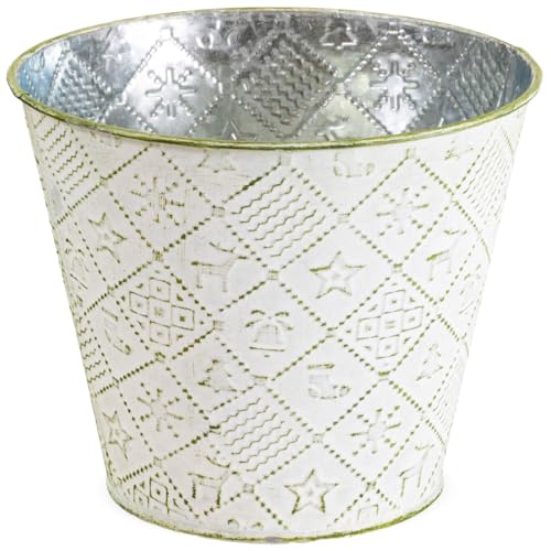 Maceta redonda para decoración de invierno, 14,5 x 12,5 cm de diámetro, color verde, maceta de metal como decoración navideña, cuenco decorativo para plantas de interior, maceta para alféizar de