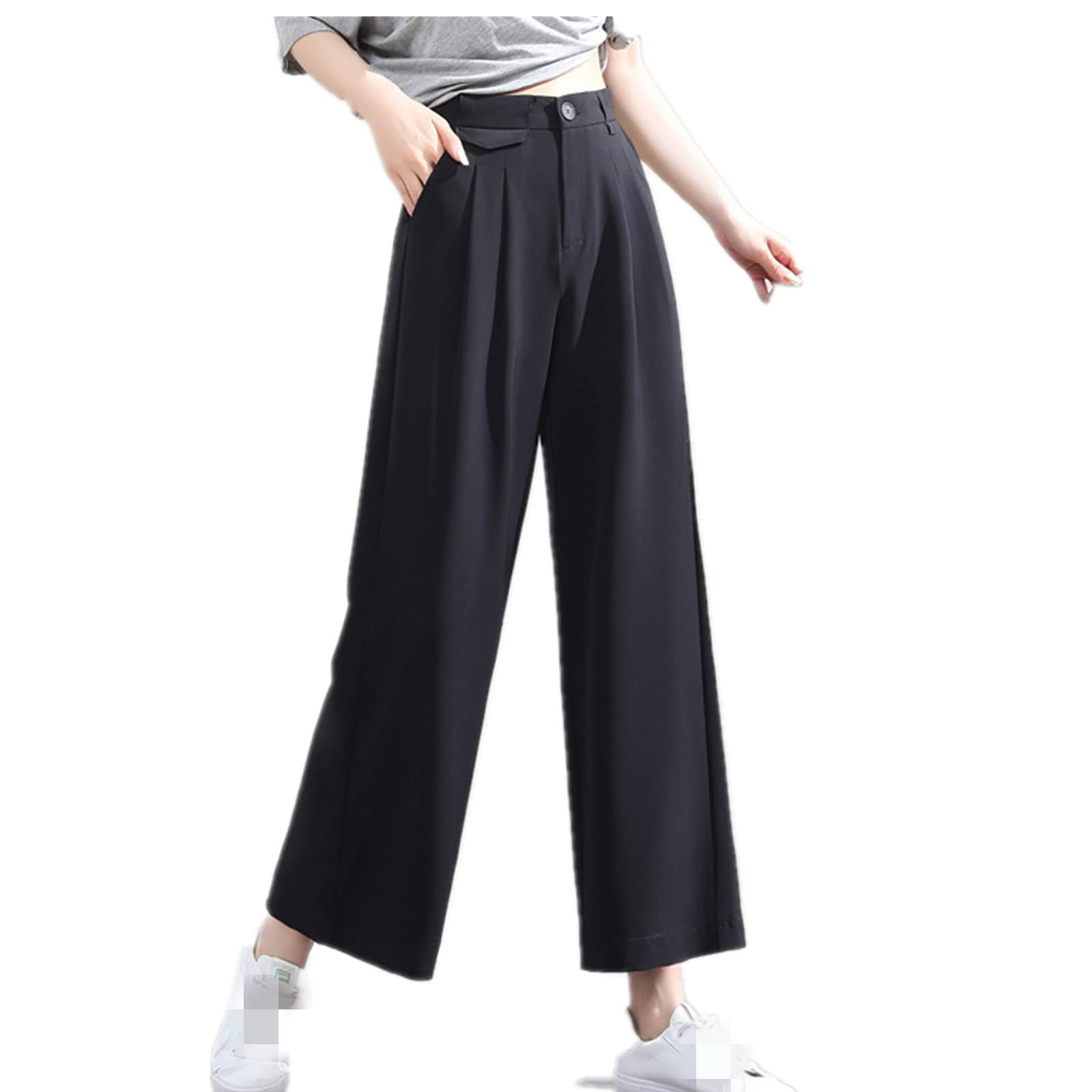 Fashion Womens Casual Workplace Temperament Trousers Loose All-Match Straight Pants Commuter Trousers Black L 28