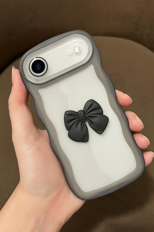 Image of ZR015 for iPhone 17 Air Back Case Cover | Wave Edge Bow Slim Fit | Camera Protection | Shockproof TPU Case - Black