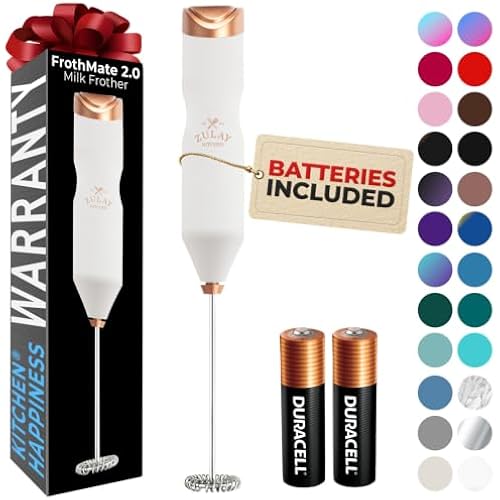 Zulay Kitchen Powerful Frother Wand AA Batteries Included, Ultra Fast Handheld Drink Mixer, Comfort Milk Frother, Stainless Steel Whisker, Frother Handheld for Coffee, Protein & Matcha - Frothmate 2.0