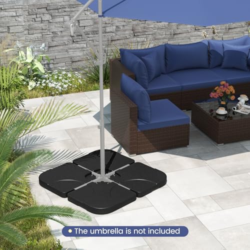 Giantex 212 lbs Fillable Offset Patio Umbrella Base, 4PCS Cantilever Umbrella Stand Water Sand Filled, 4 Pin Connectors, Weighted Outdoor Market Umbrella Pole Holder for Poolside Garden Yard (Black) - Thumbnail 3