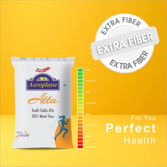 Image of Aeroplane Fresh Chakki Atta, 20kg Wheat Flour Sudh Atta Rich in Fiber & Protein (5kg x 4Pcs)