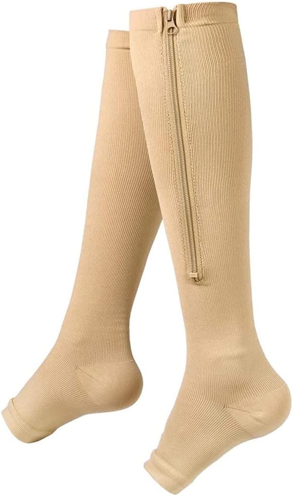 Zipper Compression Socks for Women Men Circulation Calf Knee High Stocking Toe Socks for Walking Runnng Hiking