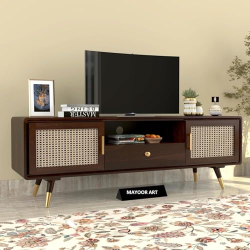 Image of Solid Sheesham Wood TV Unit for Living Room | TV Stand | TV Cabinet with Storage for Living Room and Hotel Furniture (Walnut Finish-04)