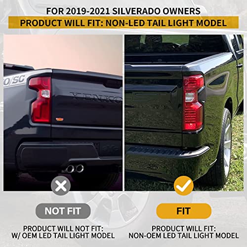 Cleryee Tail Light Assembly Compatible With 2019-2021 Chevy Silverado 1500 Non-Led (Halogen Type) Model, Bulbs And Harness Included, Rear Right Passenger Side(Incandescent) #TOP6