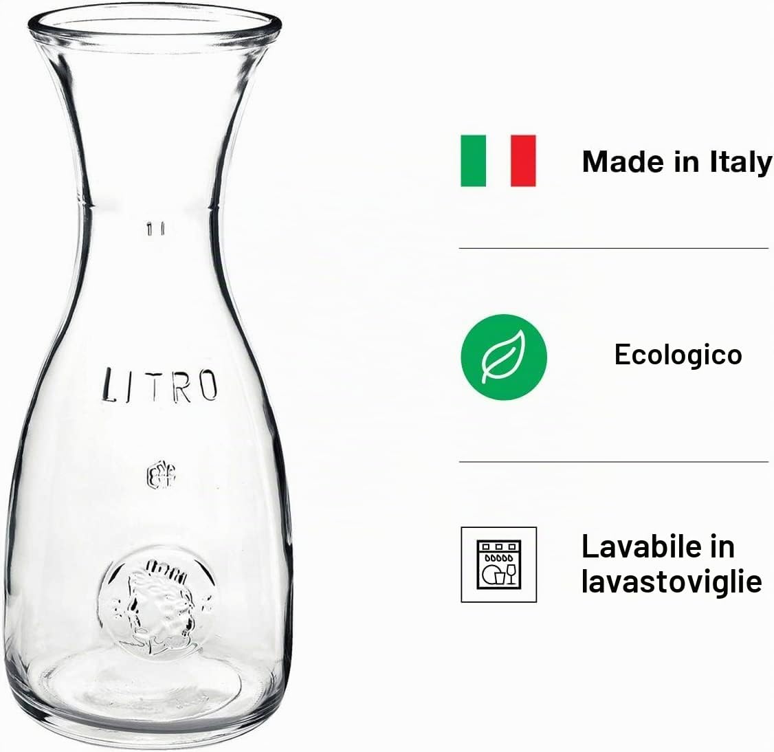 Bormioli Rocco Caraffa Vino MISURA Cantina 1 Litro Vetro Trasparente Brocca con Segno di riempimento