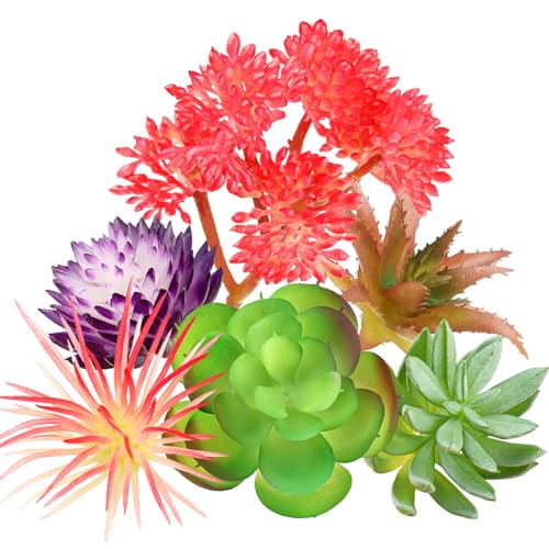 QUOZUO Artificial Succulent Plants, 6pcs Mini Fake Succulents Plants for DIY Crafting Home Wall Office Decoration (excluding pots)