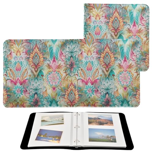Álbum de fotos Scrapbook adhesivo DIY con patrón floral Ikat pastel, encuadernador de 3 anillos, 40 páginas, tamaño 8x10 miniatura 2