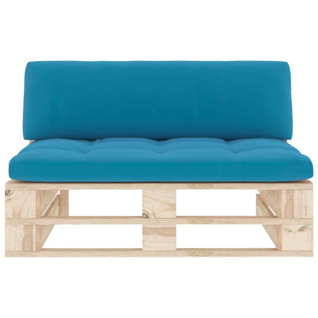 Paletten-Mittelsofa aus imprägniertem Kiefernholz, 110 x 65 x 55 cm, Blau, mit Sitz- und Rückenkissen, 16,57 kg