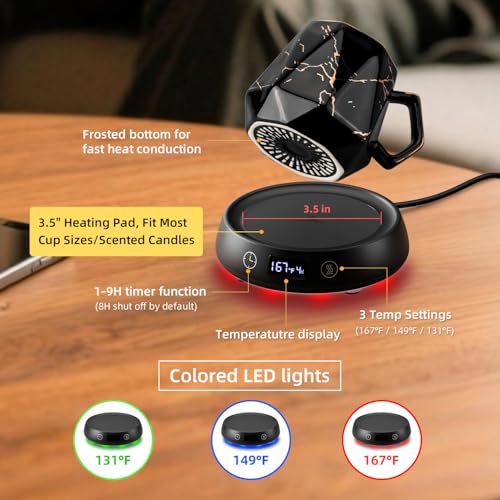 Image of Coffee Mug Warmer Set for Desk 1-9H Timer Electric Heated Cup Candle Warmer | Marbling Mug Tea Beverage Coffee Warmer for Office Home, 3 Temperature Control 1-9H Delay Start Timer Shut Off, Gifts for Men