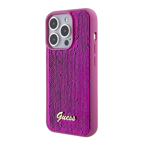 Coque iPhone 15 Pro Guess Script Paillettes Fuchsia Protection