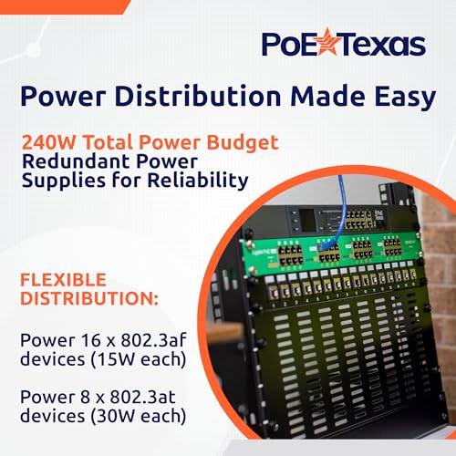Image of PoE Texas 16 Port PoE /PoE+ Active Injector with 56V 240W Power Supplies & Rack Trays - Add Power Over Ethernet to Switch, Router - 802.3at /af Compliant Midspan for WiFi Access Points, IP Cameras, VoIP