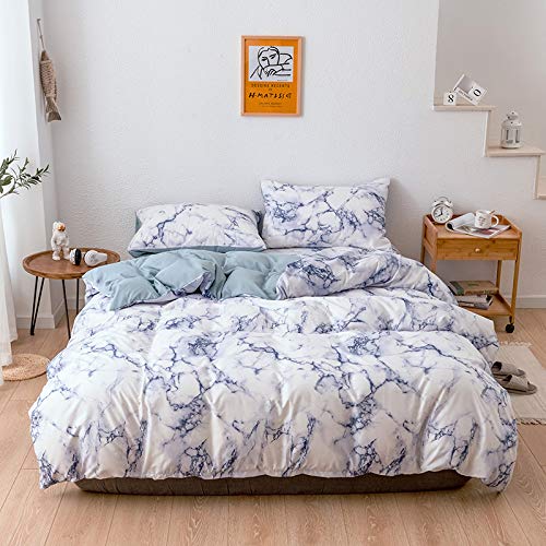 Parure de lit 2 personnes 230x260 motif marbre abstrait bleu au rendu raffiné