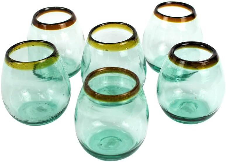 Stemless Wine Glass with Amber Rim Set of 6
