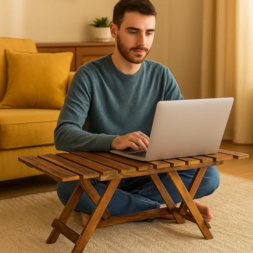 Image of HS Hindustani SAUDAGR Wooden Folding Table Living Room Balcony Coffee & Tea Stool Flower Plant Pot Stand Side end Tables for Outdoor Picnic & workspace Ideal for Home Kitchen Dining and Gifting.
