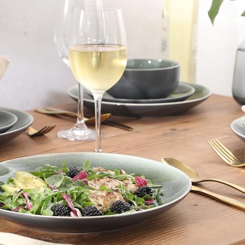 Image of Gibson Elite Pine Coast Plates and Bowls Sets, 12-Piece Stoneware Dinnerware Sets, Reactive Glaze Dish Set - Green