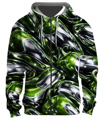 Famigani Chrome Pepper 3D Print Shirt Pullover Zip Hoodie Men