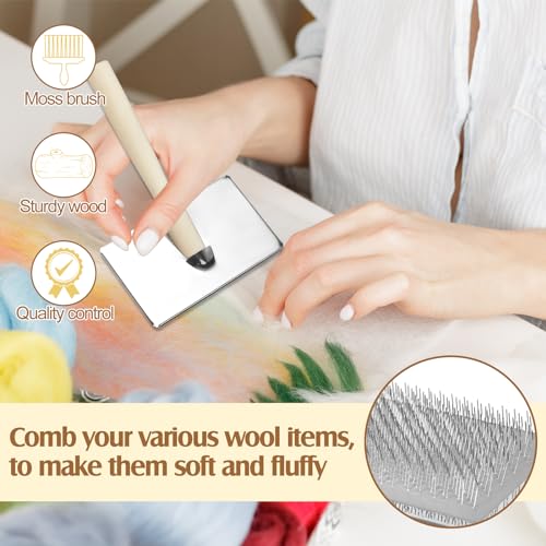 Image of Tessco for you 2 Pcs Wool Carder Brush for Needle Felting | Wool Carding Brush with Wooden Handle, Hand Comb Yarn Brush for Craft Felt Project Grooming Supplies