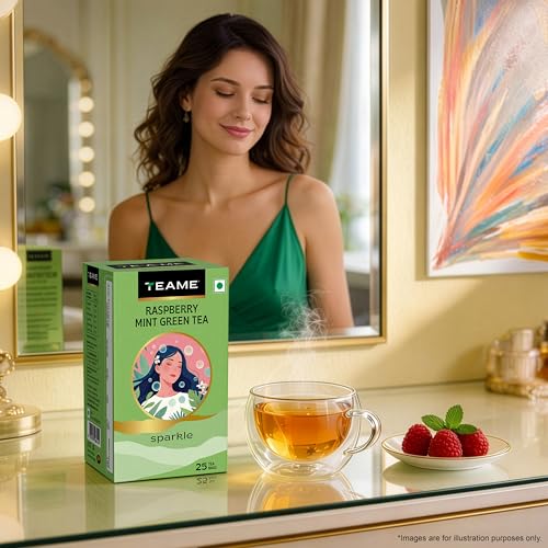 Image of TE-A-ME Green Teabags Raspberry and Mint Flavour | Green Tea Bags 25 pcs