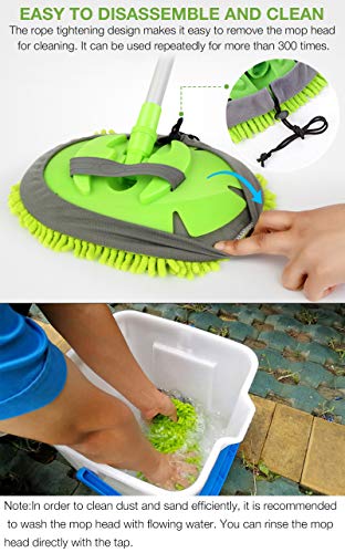 WillingHeart 47.5" Car Wash Brush Mop Cleaning Tool with Long Handle Kit for Washing Detailing Cars Truck, SUV, RV, Trailer, Boat 2 in 1 Chenille Microfiber Sponge Duster Not Hurt Paint Scratch Free