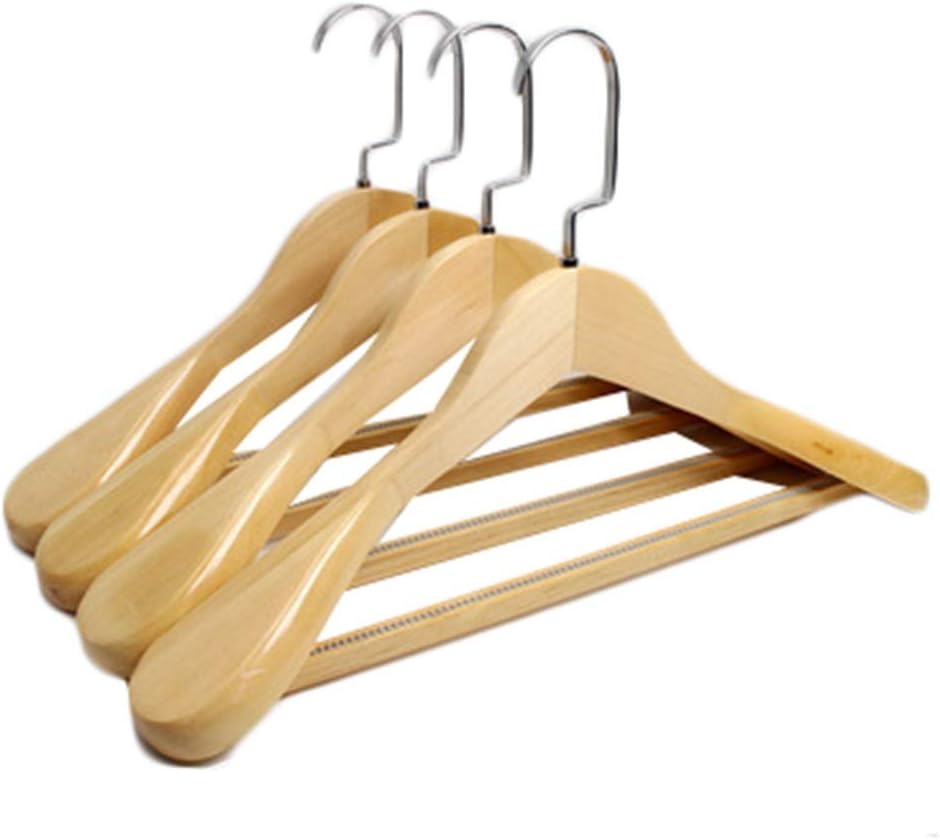- Wide Shoulder Wooden Hanger with Non-Slip Pants Smooth Surface Solid Wood Suit Hanger Metal Hook for Clothes Jackets Heavy Clothes (Pack of 4) (Color : Beige) (Beige)
