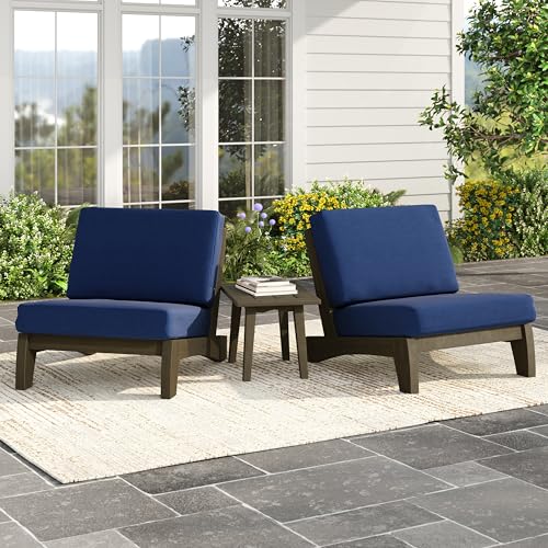 Image of Pia Ricoo 3 Piece Patio Bistro Set with Patio Chairs and Table, Heavy Duty Wood Patio Furniture Set, All-Weather Outdoor Chairs for Balcony, Deck, Poolside, Porch - Navy